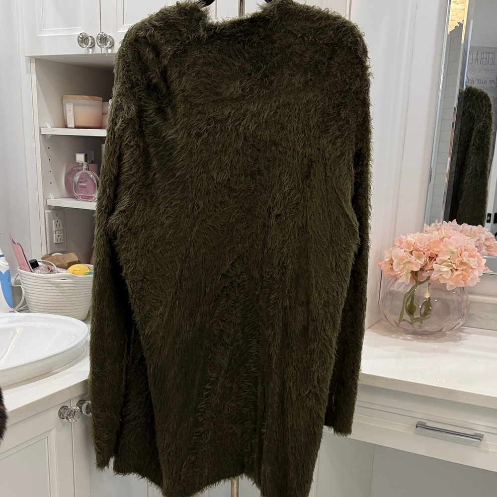 Lord & Taylor Olive Fuzzy Cardigan - Picture 7 of 7